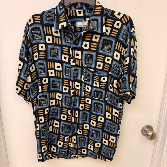 Valentino Other - Valentino Vibrant Geometric Short-Sleeve Shirt - Blue & Cream